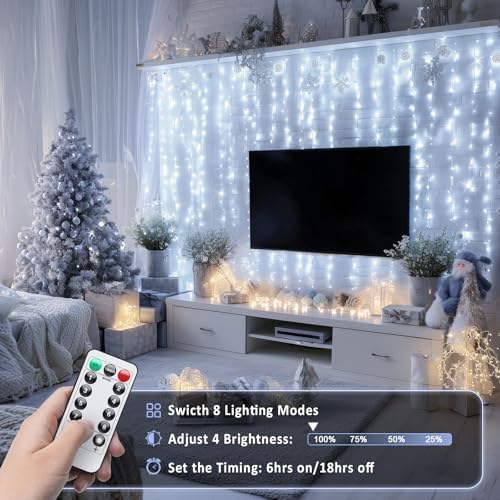 JMEXSUSS 200 LED White Curtain Lights, USB Powered, 6.5ft x 6.5ft - Image 2