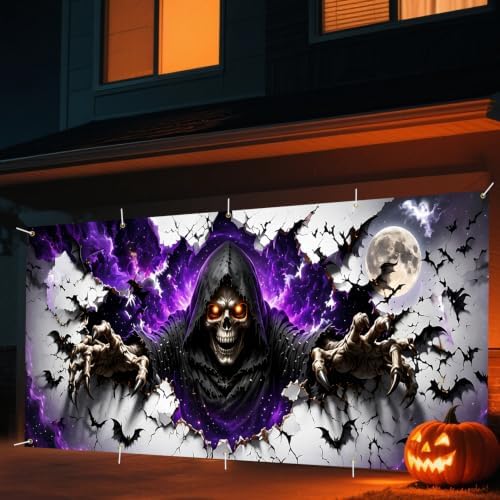 7 x 16 ft Purple Grim Halloween Garage Door Decorations Halloween decorations Door Cover, Hanging Banner for Home, Outdoor, Indoor, Spooky Party, Wall, Window - Image 5