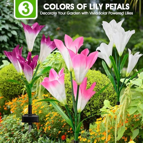 10 Pack Solar Garden Lights Outdoor, 7 Color Changing LED Waterproof Solar Powered Lily Flowers Landscape Lights for Outside Yard, Patio, Pathway Decorative, Décor - Image 5