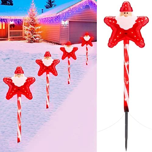 Santa Clause Decorations, 23" Candy Cane Star Santa Lights, Twinkle Christmas Pathway Lights Outdoor for Lawn, Sidewalk, Walkway, Driveway, Cute Holiday Christmas Decorations Outdoor Yard, 4 Packs by Brightown