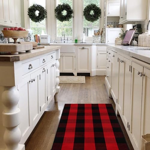 Christmas Door Mat Outdoor 27.5"x43" Buffalo Plaid Christmas Decor Rug Cotton Hand-Woven Layered Door Mats Washable Carpet for Front Porch, Kitchen, Farmhouse, Entryway - Image 5