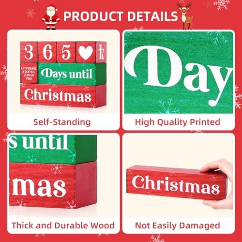 365 Days Christmas Countdown Wooden Tiered Tray Decor, Activities Decision Dice Decorations Gifts for Home, Winter Table Centerpiece for Xmas Party Kitchen Office - Image 4
