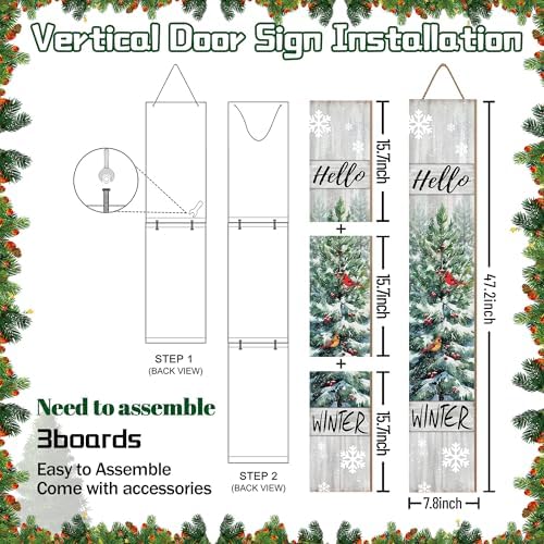 Welcome Standing for Front Porch, Hello Winter Sign for Xmas Door Decorations, Rustic Farmhouse Red Hanging Wall Sign for Christmas and Happy New Year Decor - Image 3