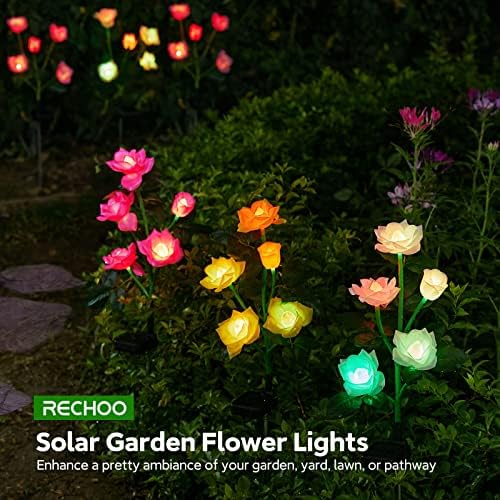 RECHOO Solar Garden Lights Outdoor, 3 Pack Solar Flower Lights with 15 Rose Flowers, Multi-Color Changing LED Waterproof Solar Lights, Garden Decor for Landscape Pathway, Gifts for Women - Image 7