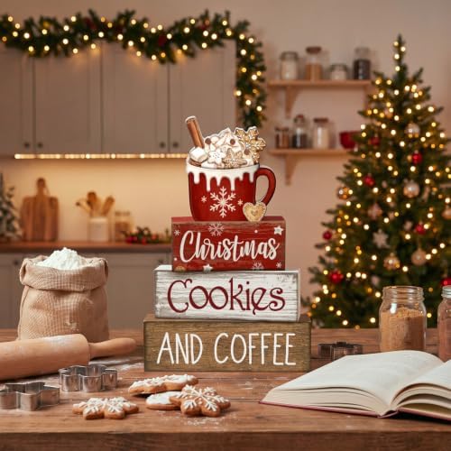 Lineshading 4 Pcs Christmas Coffee Table Decor, Hot Cocoa Wood Block Signs - Image 6