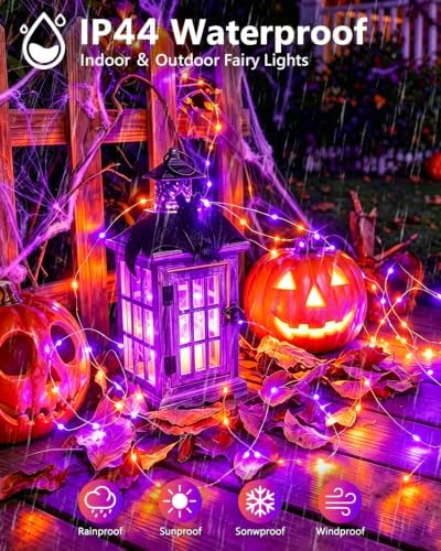 4Pack 60LED Fairy Lights Battery Operated Orange and Purple Halloween Decor - Image 4