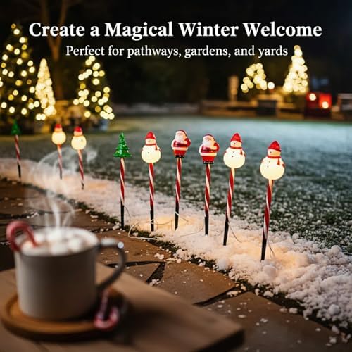 Solar Christmas Pathway Lights - 5 Designs (Star, Snowflake, Santa, Bell), Auto On/Off, Waterproof Warm White LED Color Stake Lights for Garden Yard Holiday Party Décor (Combination) - Image 2
