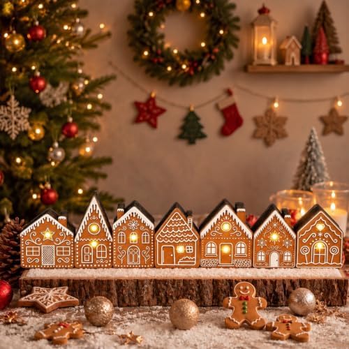 Yousoontic Christmas Table Decorations, Light up Gingerbread House Table Centerpieces Wooden Sign Decorations with LED Lights, 3D Block Xmas Decor for Christmas Tabletop Mantel Desk Home Office Party - Image 2