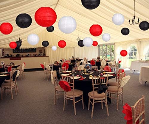 24pcs Hanging Round Paper Lanterns Red and Black Party Decorations - Image 4