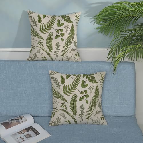 Sage Green Spring Pillow Covers 16x16 Inch 2 Pcs Vintage Leaf Plant Decor Throw Pillows Tropical Botanical Leaves Seasonal Outdoor Decoration Pillowcase Linen Cushion Cover for Couch Sofa - Image 3