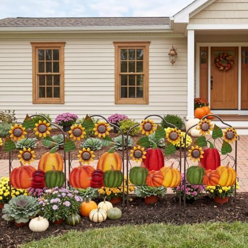 hogardeck Fall Outdoor Decor, Set of 2 Metal Fence Decorative Garden Stakes with Pumpkin Sunflower for Fall Decorations, Metal Yard Signs for Garden Lawn Patio Thanksgiving Decorations - Image 3
