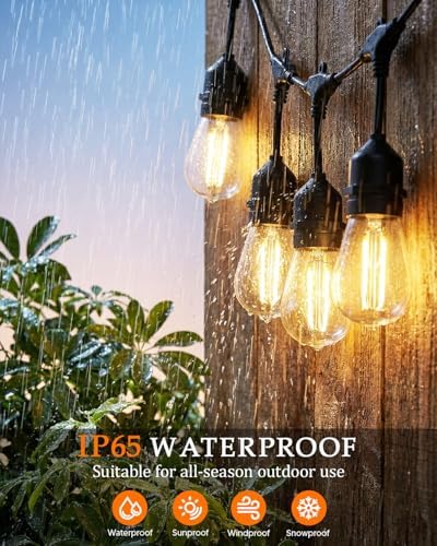 50FT Outdoor String Light 32+2 Bulbs 2W, 120W Dimmer Remote IP65 Waterproof - Image 3