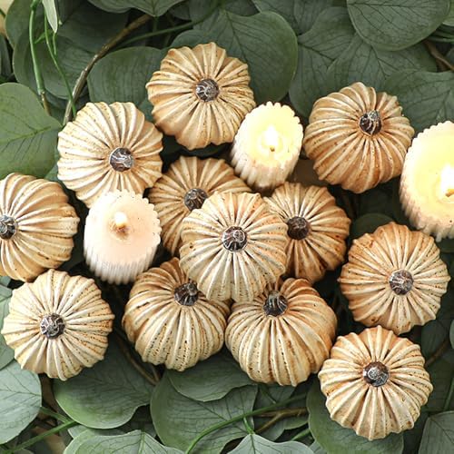 Geelin 12 Pcs White Rustic Fall Pumpkin Decor Resin Pumpkins for Thanksgiving Decorations Farmhouse Decorative Pumpkins 2.36" for Fall Home Decor Autumn Tabletop Centerpiece Harvest Wedding(Resin) - Image 4