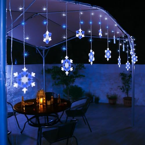 Christmas Snowflake Lights Outdoor, 17.22ft 264 LED Snowflake Icicle Lights with 22 Drops, 8 Modes connectable Christmas Light Waterproof for Eaves, Garden, Indoor & Outdoor Xmas Decor (White & Blue) - Image 6