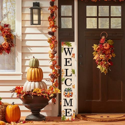 Fall Welcome Sign 47 inch Autumn Pumpkin Vertical Wooden Porch Sign Front Door Decorate For Garden Home Yard Farmhouse Thanksgiving Decor - Image 4