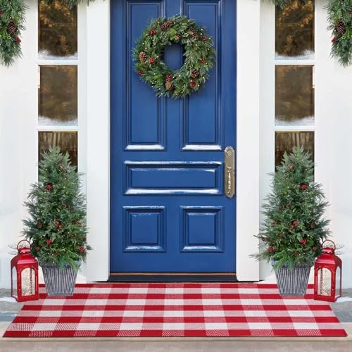 Christmas Buffalo Plaid Rug 3 x 5 Ft, Red White Indoor Outdoor Rug by PIXFAIRY