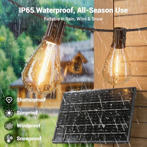 200FT Solar String Lights Outdoor Waterproof 72+2 LED Bulbs, Solar Powered with Remote & USB Port, 3 Light Modes Dimmable Patio Lights for Large Backyard, Garden, Party - Image 2