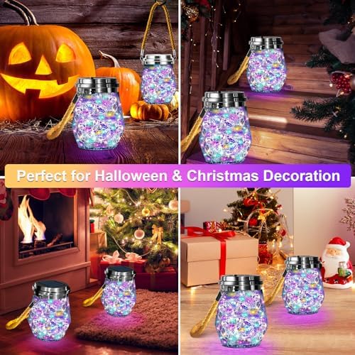 Solar Lantern, Hanging Solar Lights Outdoor Waterproof 2 Pack, Upgraded 60 LED Lanterns Decorative Outdoor, Garden Decor for Patio Path Backyard Christmas Halloween, Multicolor - Image 5