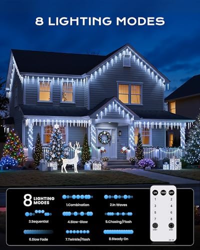 Brightown Icicle Lights Outdoor with Remote, 2 Pack Total 40ft 40 Tubes 200 LED Ice Shape String Lights, Connectable Hanging Christmas Decoration Lights for Tree Patio Roof Holiday Decor, Cool White - Image 3