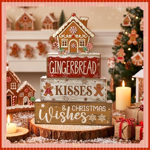 Moucuny 4 Pcs Gingerbread Christmas Decoration Wooden Tabletop Decor - Image 2