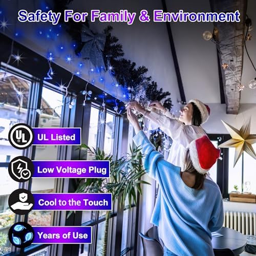 612 LED Christmas Lights,60FT Icicle Lights, 136 Drops, 12 Modes, Blue - Image 4