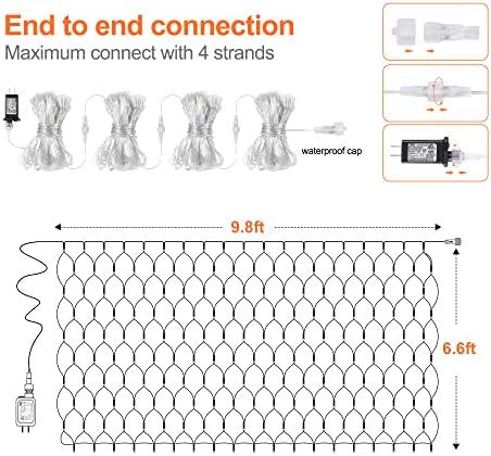 woohaha Orange 192LED 9.8ftx6.6ft Halloween Outdoor Net Lights for Bushes - Image 6