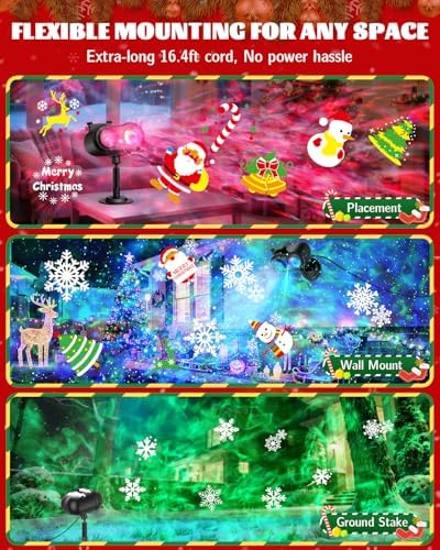 Christmas Projector Lights Outdoor, 3 in 1 Holiday Projector Light with Green Star, 20 HD Slides, 160 Pattern, 10 Ocean Wave, Christmas Light Projector Outdoor with Timer for Party Patio Decoration - Image 6