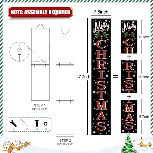 Merry Christmas Welcome Porch Sign Xmas Wooden Door Sign 47'' Large Porch Sign for Home Front Door Yard Party Decor - Image 2