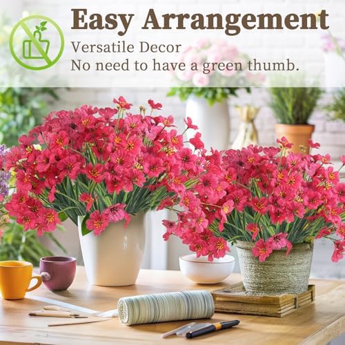 ColoPlay 24 Bundles Rose Red Artificial Flowers for Outdoors, Fake Flowers - Image 6