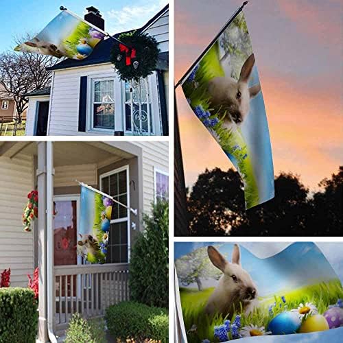 Yekiua Easter Bunny Rabbit Flag 3X5 Eggs On Green Grass With Daisies Flowers Uv Fade Resistant Vivid Color - Canvas Header Double Stitched Flag With Brass Grommets - Image 6