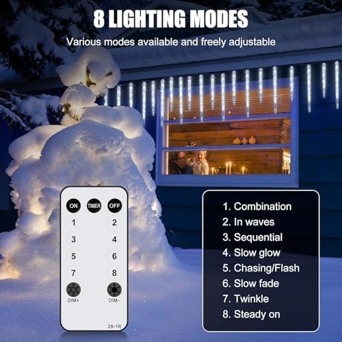 Brightown Icicle Lights for Outside with Remote, 20ft 100 LED 20 Tubes Connectable Ice Shape Hanging Christmas Lights for Tree Patio Roof Holiday Decor, Blue and White - Image 3