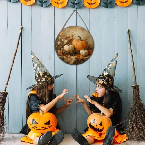 Fall Halloween Round Door Sign, 10 Inch Wooden Hanging Plaque with Rope, Rustic Autumn Wall Decor for Home Porch Entryway Halloween Party Decoration - A01 - Image 4