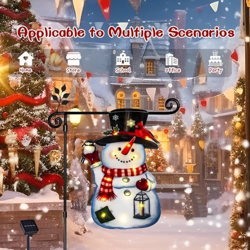 28x40 Lighted Christmas Snowman Garden Flag, 8 Modes Solar LED - Image 6