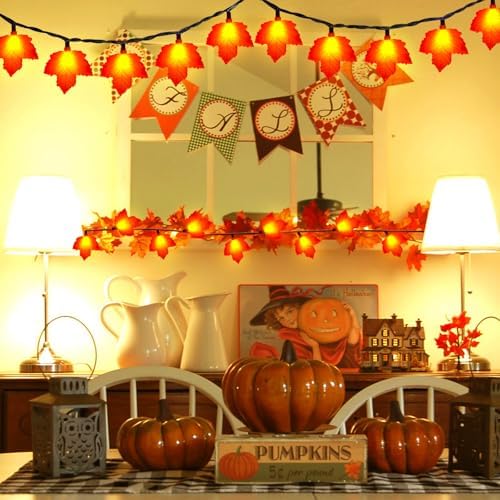 Fall Decor Maples Leaf String Lights, 8.5FT LED Maple Leaf Lights with 10 3D Maple Light, Plug in Fall Decorations for Indoor Outdoor Thanksgiving Christmas Halloween Harvest-Orange - Image 5