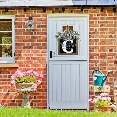 Last Name All Year Round Front Door Wreath with 26 Initial Letter Welcome Sign All Seasons Eucalyptus Garland and Bow ，Farmhouse, Porch, for Spring Summer Fall All Seasons Holiday Halloween Christmas.（C） - Image 3