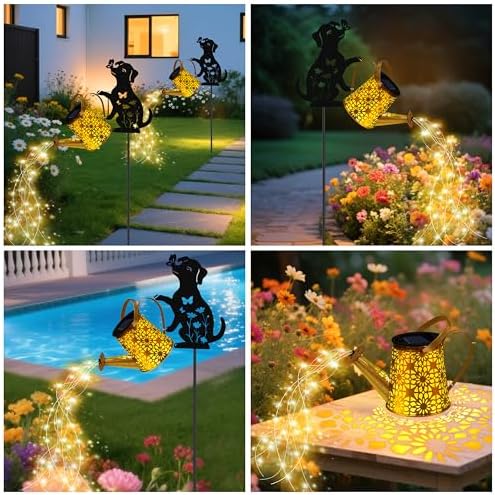 Solar Lights Outdoor, Dog Solar Watering Can Lights, Birthday Gifts for Women Mom Mother's Day Christmas, Waterproof Metal Hanging Lantern Garden Decor Outside Patio Yard Pathway Backyard, 2 Pack - Image 6