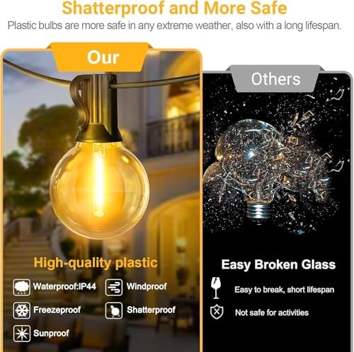 LAMPHOME 4 Pack LED Outdoor String Lights, 26FT Yellow Patio Lights with 12+1 Edison Shatterproof Bulbs,Waterproof Connectable Dimmable Outside Hanging Lights for Backyard Porch Garden Party Decor - Image 3