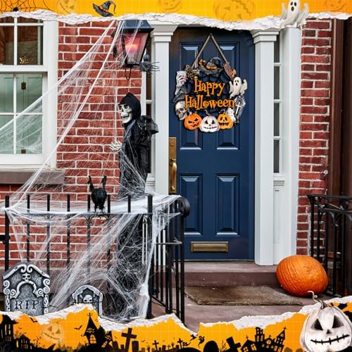 Britimes Spooky Pumpkin Welcome Door Sign, Wooden, for Home Decor - Image 5