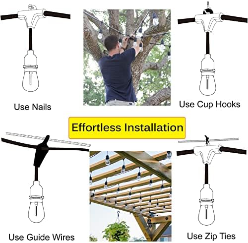 Outdoor String Lights LED 150FT Waterproof Heavy-Duty Patio Lights String with 50 Dimmable Shatterproof Plastic Edison Bulbs(4 Extra) for Gazebo Pergola Bistro Lights Connectable - Image 6