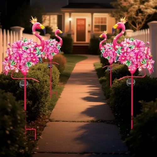 Hexagram Flamingo Yard Decor, Flamingo Solar Lights Outdoor with 2 Pack - Image 3