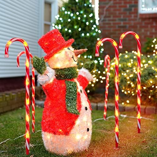 LAMPHOME 10 Pack 22" Christmas Candy Cane Pathway Markers, Xmas Pathway Lights Outdoor with 70 Warm White Lights for Walkway Garden Lawn Holiday Decorations - Image 2