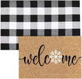 Duraaamo 2 Pcs Winter Coir Doormat Outdoor Snowflake Welcome Winter Rug Mat Layered Buffalo Plaid Snowflake Mat for Christmas Front Porch Entryway by Duraaamo