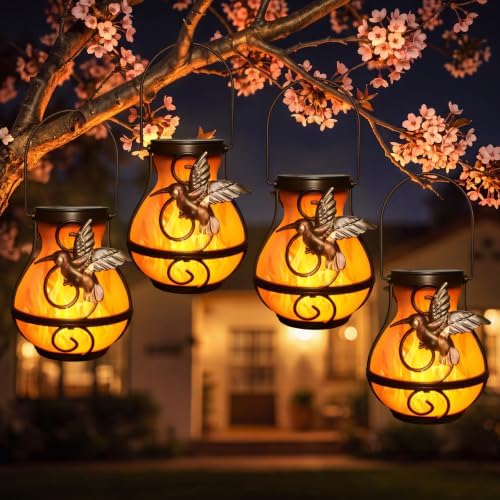 Solar Lanterns Outdoor Waterproof Hummingbird Lantern Flame Lights by X-PREK