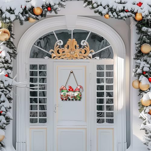 Merry Christmas Door Sign Decor Christmas Welcome Sign Xmas Santa Gnome Hanging Sign 10.2x13.8in erry Christ Hanging Wooden Sign Rustic Christma Wall Plaque Decor for Home Outdoor Indoor - Image 4