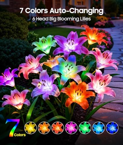 LETMY Solar Flower Lights, 8 Pack Solar Garden Lights with 48 Lily Flowers - Image 2