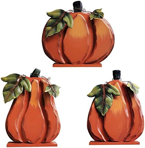 Rustic Wooden Free Standing Pumpkin Decor Autumn Harvest Tabletop Shelf Kitchen Decorations Thanksgiving Halloween Pumpkins Sign Fall Decor-Set of 3 by GRACEHOME