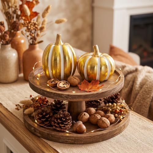 Gold and White Pumpkin Decor, Resin Pumpkin Figurines for Fall Decorations - Image 6
