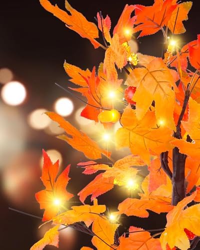 Fall Maple Tree Light 2 Pack, Fall Decorations USB & Battery Operated Light Up Artificial Pumpkins Maple Acorn Tree for Fall Halloween Thanksgiving Table Harvest Home Indoor Decoration - Image 5