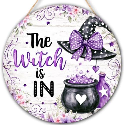 The Witch is in Sign, Witchy Halloween Decorations Wooden Sign for Home by FDLLAUS