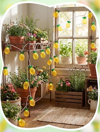 8.5Ft Pineapple String Lights, Hawaiian Beach Themed Party Lights with 10LED Warm White Waterproof Pineapple Fairy Lights, Tropical Decoration for Indoor Outdoor Party Bedroom Wedding Birthday Pool - Image 5